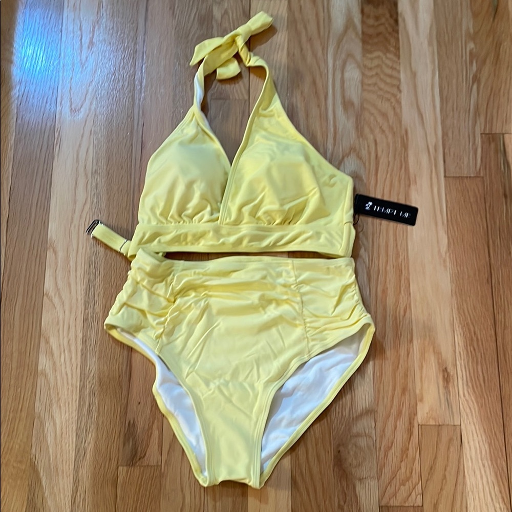 Yellow Halter High Waisted Bikini Set